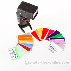LumoPro LP180 flash: 22 included color gels